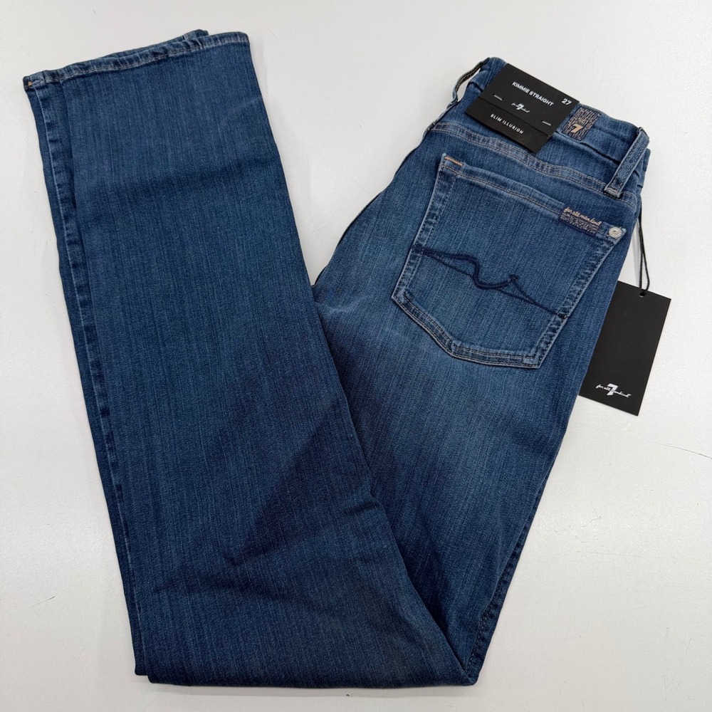 7 For All Mankind Kimmie Straight Slim Illusion Jeans 27 x 31 Blue 7U301393 NEW